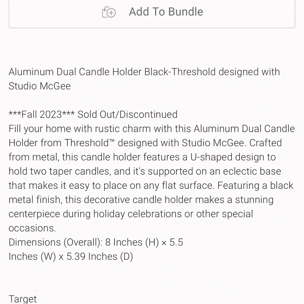 NWT Studio McGee Aluminum Dual Candle‎ Holder Black-Threshold